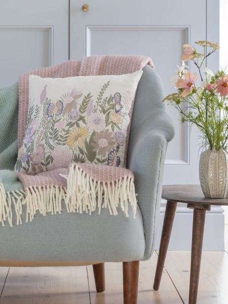 National Trust embordered cushion and matching throws