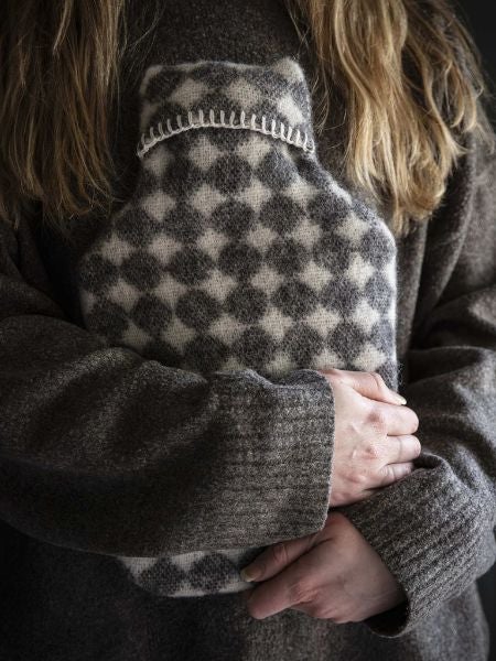 National Trust grey check hot water bottle