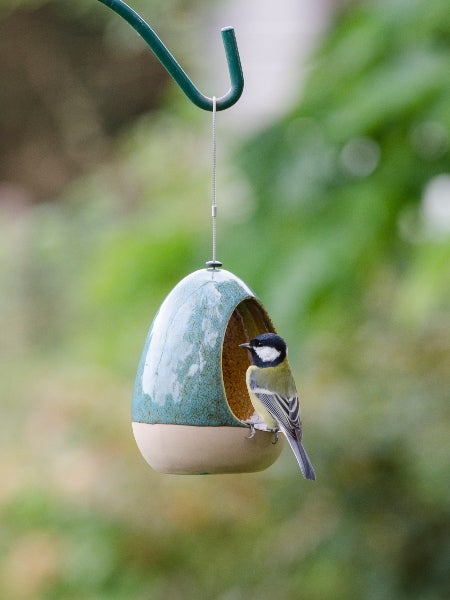 A National Trust ceramic teal Vierno Drinker with Great Tit