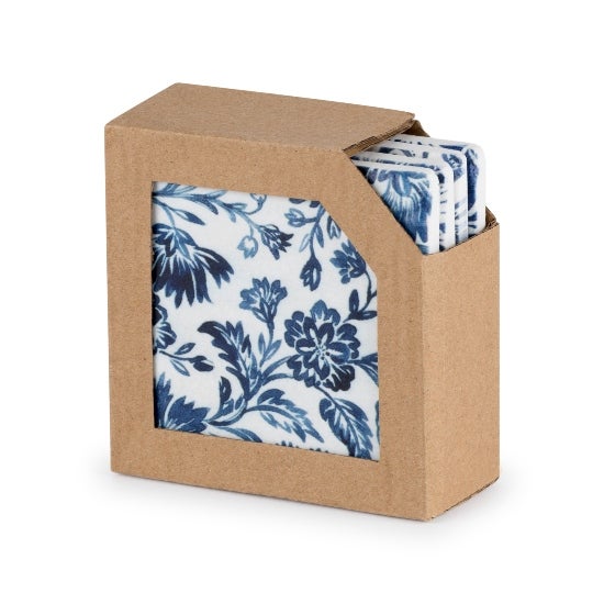 Blue Floral Coasters, set of 4