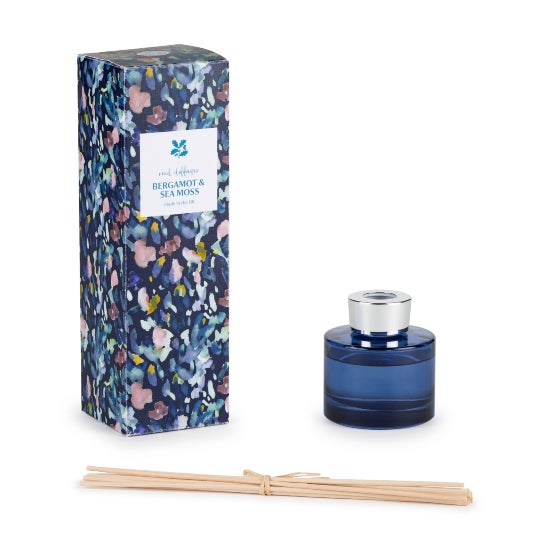 National Trust Reed Diffuser, Bergamot and Sea Moss in blue packaging.