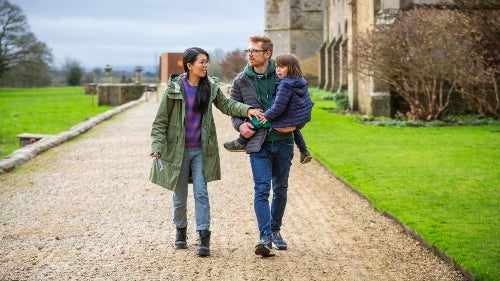 National Trust Gift Membership Give someone special the gift of National Trust membership - browse our membership types, from family to adult, young person and senior. Image shows group including adults and children walking through the parkland at Fountains Abbey during winter.