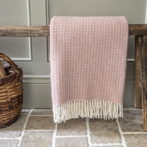 National trust throws and blanket in blue with herringbone detail