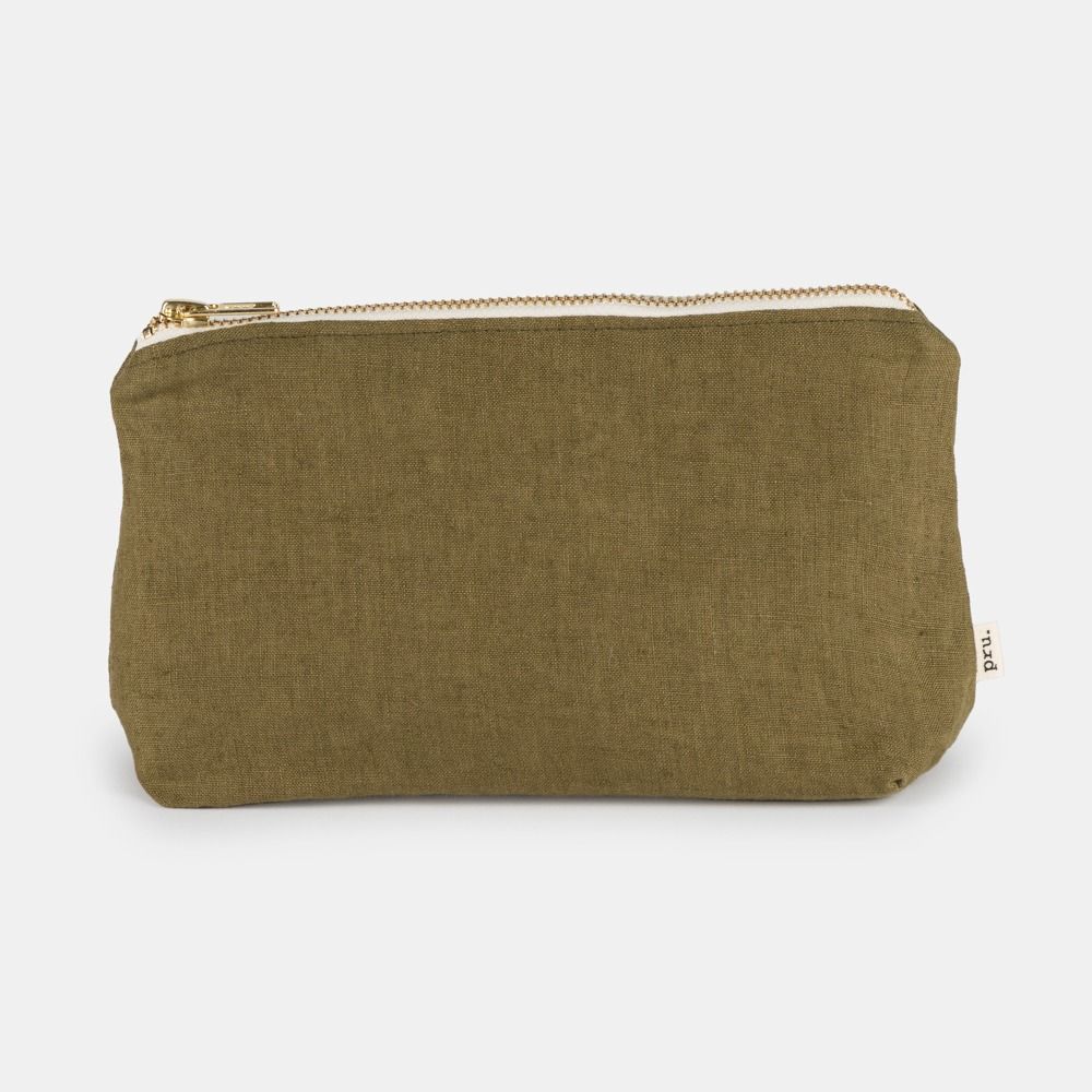 Linen Toiletry Bag Khaki, Medium