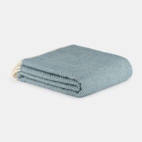 National Trust Herringbone Wool Throw, Petrol Blue