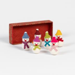 Set of 6 Mini Felt Snowmen Decorations