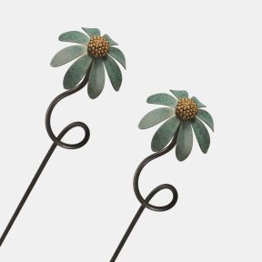 Paul Cox Verdigris Echinacea Plant Stake, Set of 2