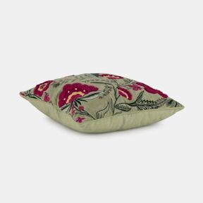 Floral Embroidered Velvet Cushion, Green
