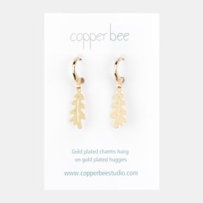 Copper Bee Gold Plated Oak Leaf Earrings