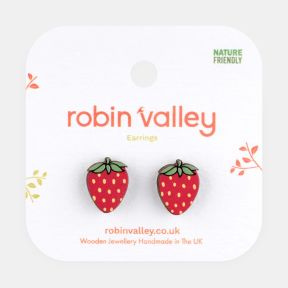 Robbin Valley Hand-Painted Strawberry Stud Earrings