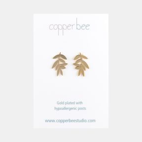 Copper Bee Leaf Stud Earrings