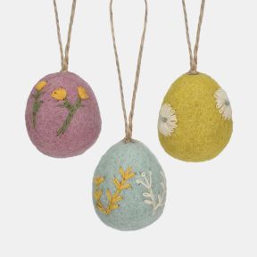 Felt Embroidered Easter Eggs, Set of 3