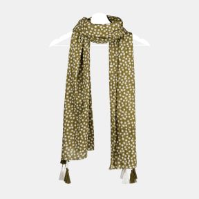 Peace Of Mind Spot with Tassels Olive Green Organic Cotton Scarf
