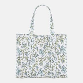 Sautree Clematis Hand Block Printed Quilted Tote Bag