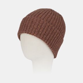 Rust orange flecked knit beanie hat with a textured ribbed design, soft wool-look finish, and subtle multicoloured speckled yarn detail, designed for cosy cold-weather wear