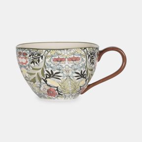 Heritage Print Mug featuring an intricate heritage-inspired floral and foliage pattern in soft green, blue, cream and coral tones. Finished with an elegant curved brown handle, this decorative mug combines vintage charm with everyday practicality, making 