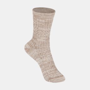 Beige marl socks with a soft textured knit effect, featuring a subtle heathered pattern, ribbed cuff, and matching beige heel and toe design.
