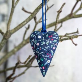 Namaste Hanging Metal Heart, Navy