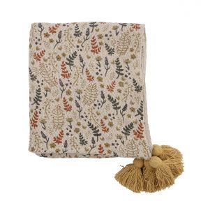 Bloomingville Recycled Cotton Blend Throw, Yellow Floral