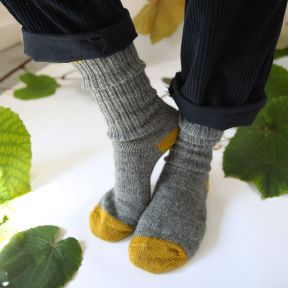 Rooska Croft Wool Socks, Grey Marl and Mustard