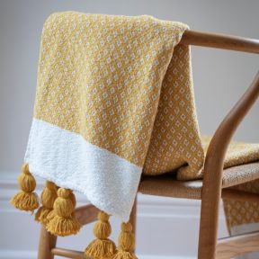 National Trust Recycled Diamond Weave Throw, Ochre