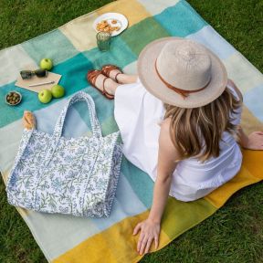 National Trust Jade and Yellow Check Waterproof Backed Picnic Blanket