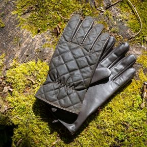 National Trust Dark Brown Quilted Waxed Leather Gloves