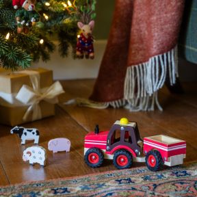 Wooden Tractor and Trailer, Assorted Colours