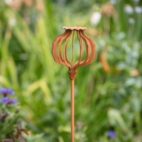 Poppy Seedhead Plant Stake Small, Set of 2