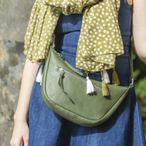 National Trust Small Curved Green Leather Cross Body Bag