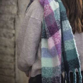 National Trust Green, Blue and Pink Brushed Check Scarf