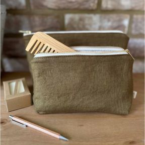 Linen Toiletry Bag Khaki, Medium