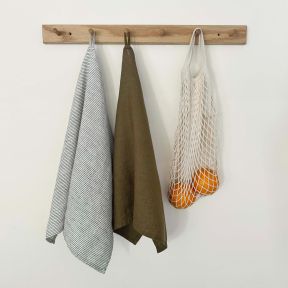 Linen Tea Towels Khaki and Stripe, Set of 2