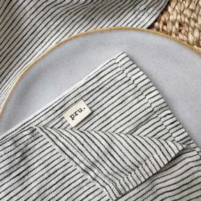 Linen Napkins Black & Ivory Stripe, Set of 2