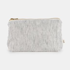 Linen Toiletry Bag Black and Ivory Stripe, Medium