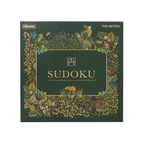 The Art File Sudoku puzzle book featuring an elegant woodland-inspired cover design. The dark green cover is framed by detailed illustrations of forest wildlife, including an owl, robin, mouse and hedgehog, alongside berries, flowers and leafy foliage. Fi