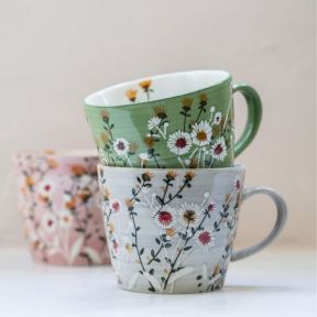 Stoneware Mug, Grey Wild Daisy