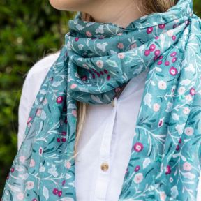 National Trust Greenway Lace Floral Sage With Foil Silk Scarf