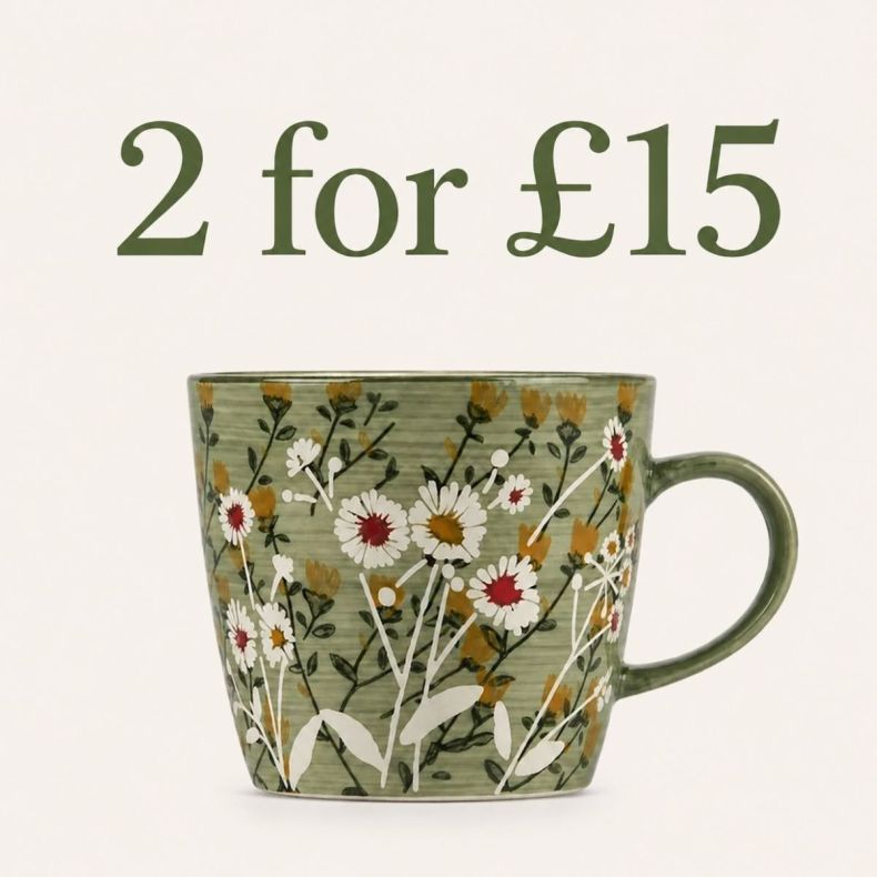 2 for £15 green daisy mug