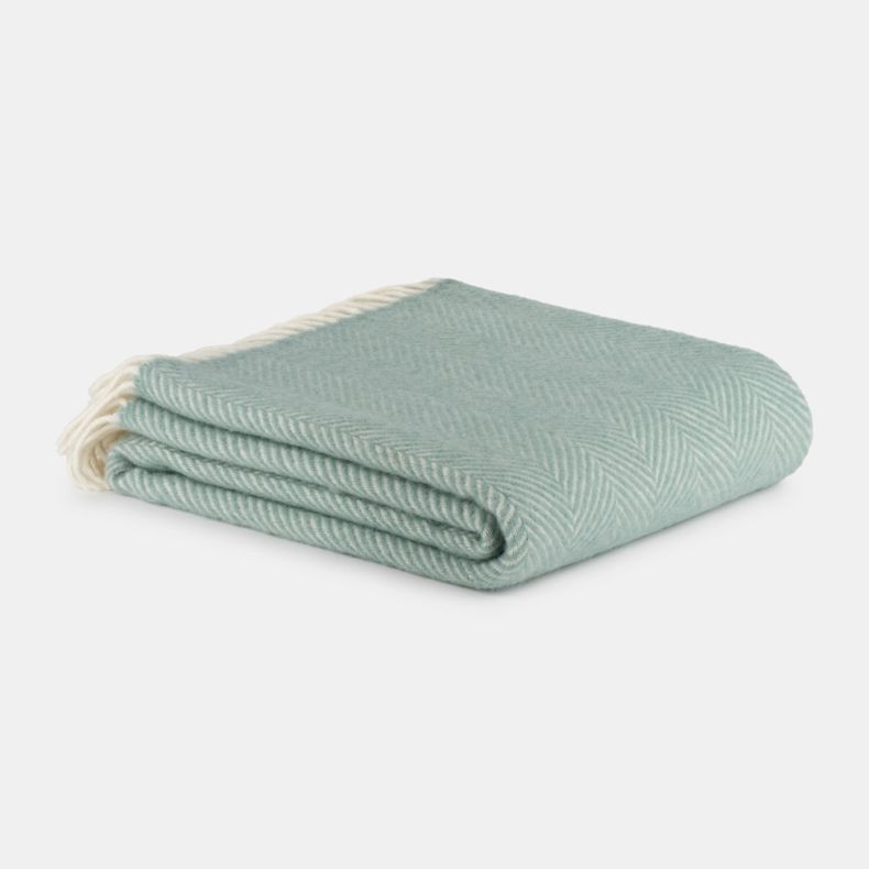 National Trust Fishbone Wool Throw, Seafoam Green