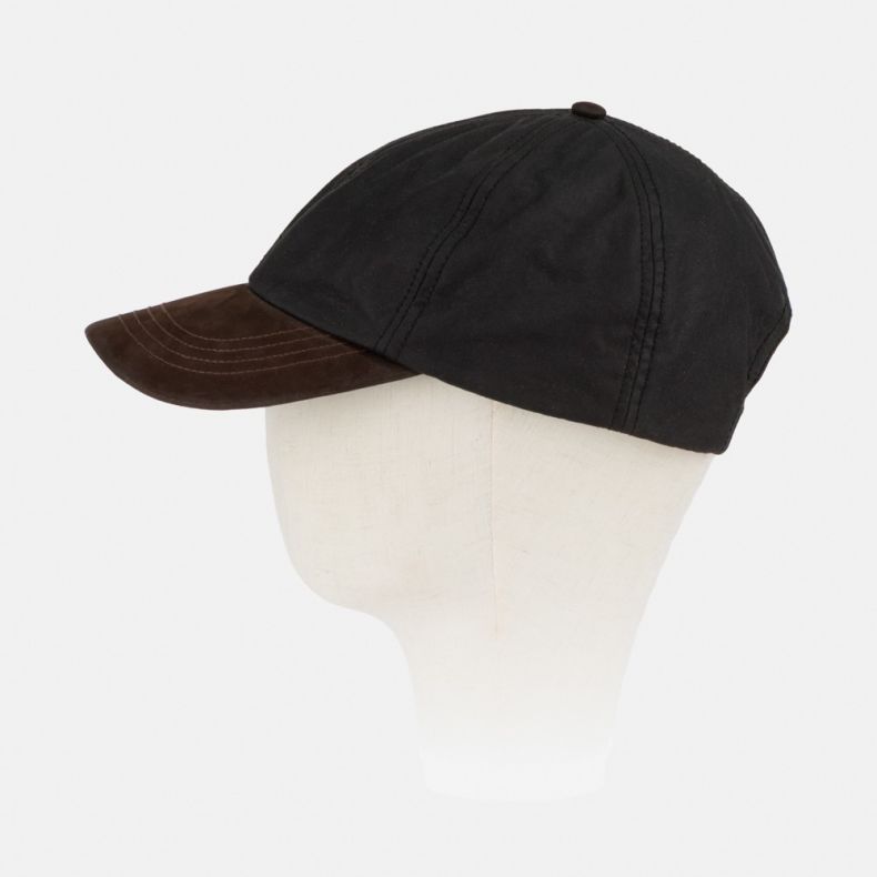 National Trust Baseball Cap Waxed with Leather Peak - Black