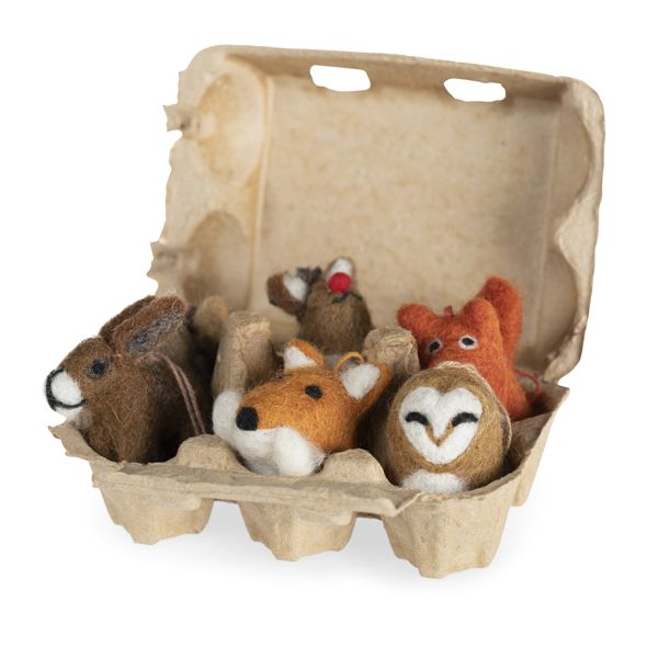 Felt Woodland Critter Decorations in Egg Box