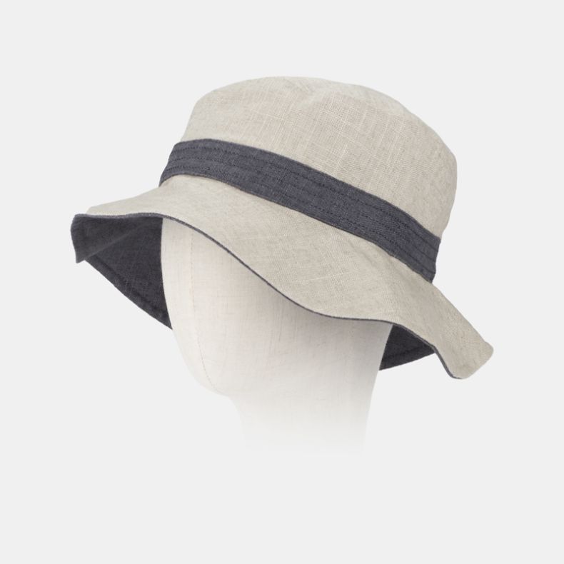 National Trust Reversible Linen Hat, Grey and Beige