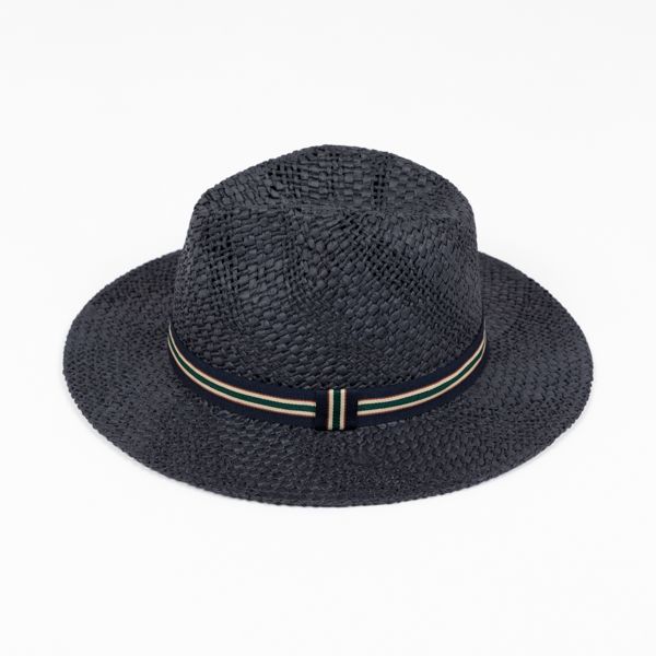 National Trust Navy Paper Fedora Hat with Trim