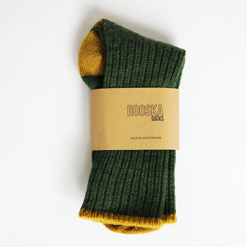 Rooska Croft Wool Socks, Celtic Green & Mustard