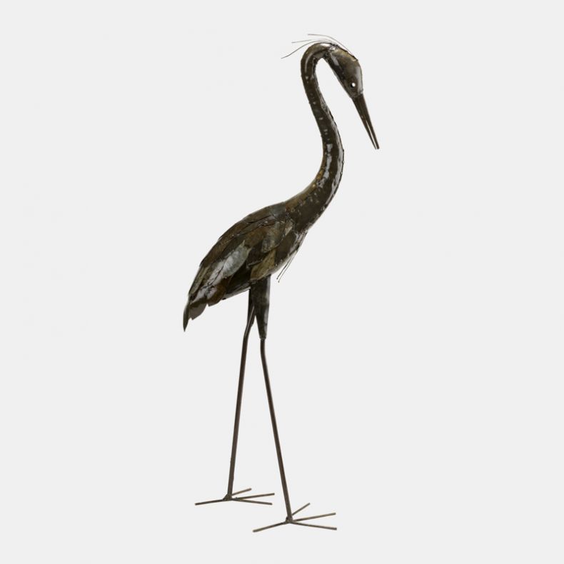 Feathered Heron Sculpture, Neck Down Pose