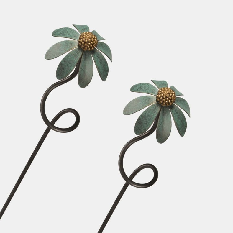 Paul Cox Verdigris Echinacea Plant Stake, Set of 2