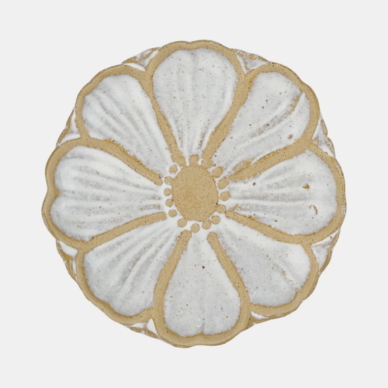 Stoneware Flower Plate, White