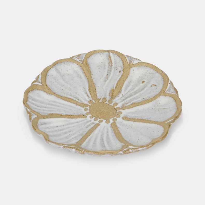 Stoneware Flower Plate, White
