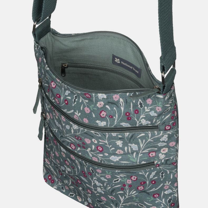 National Trust Greenway Lace Floral Sage Organic Cotton Cross Body Bag